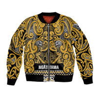 Aotearoa Iwi Ngāti Tama ki Te Waipounamu Trust Bomber Jacket Maori Wharenui House Tribal Pattern LT9 Unisex Gold - Polynesian Pride