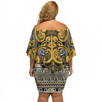 Aotearoa Iwi Ngāti Tama ki Te Waipounamu Trust Off Shoulder Short Dress Maori Wharenui House Tribal Pattern LT9 - Polynesian Pride