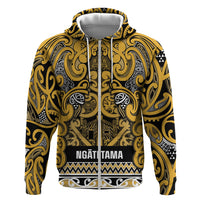 Aotearoa Iwi Ngāti Tama ki Te Waipounamu Trust Zip Hoodie Maori Wharenui House Tribal Pattern LT9 Zip Hoodie Gold - Polynesian Pride