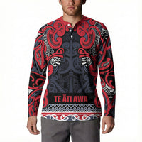 Aotearoa Iwi Te ati Awa Button Sweatshirt Maori Wharenui House Tribal Pattern LT9 - Polynesian Pride