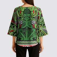 Aotearoa Iwi Ngati Maru Hauraki Kimono Sleeve Blouse Maori Wharenui House Tribal Pattern LT9 - Polynesian Pride