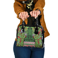 Aotearoa Iwi Ngati Maru Hauraki Shoulder Handbag Maori Wharenui House Tribal Pattern LT9 One Size Green Red - Polynesian Pride