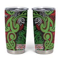 Aotearoa Iwi Ngati Maru Hauraki Tumbler Cup Maori Wharenui House Tribal Pattern LT9 Green Red - Polynesian Pride