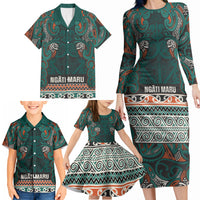 Aotearoa Iwi Ngāti Maru Taranaki Family Matching Long Sleeve Bodycon Dress and Hawaiian Shirt Maori Wharenui House Tribal Pattern LT9 - Polynesian Pride