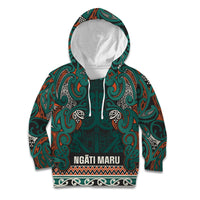 Aotearoa Iwi Ngāti Maru Taranaki Kid Hoodie Maori Wharenui House Tribal Pattern LT9 Hoodie Deep Teal - Polynesian Pride