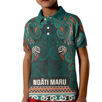 Aotearoa Iwi Ngāti Maru Taranaki Kid Polo Shirt Maori Wharenui House Tribal Pattern LT9 Kid Deep Teal - Polynesian Pride