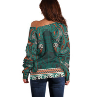 Aotearoa Iwi Ngāti Maru Taranaki Off Shoulder Sweater Maori Wharenui House Tribal Pattern LT9 - Polynesian Pride