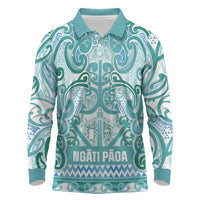 Aotearoa Iwi Ngati Paoa Long Sleeve Polo Shirt Maori Wharenui House Tribal Pattern LT9 Turquoise - Polynesian Pride