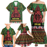 Aotearoa Iwi Ngati Hine Family Matching Off Shoulder Maxi Dress and Hawaiian Shirt Maori Wharenui House Tribal Pattern LT9 - Polynesian Pride