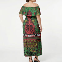 Aotearoa Iwi Ngati Hine Off Shoulder Maxi Dress Maori Wharenui House Tribal Pattern LT9 - Polynesian Pride