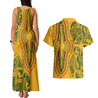 Africa Dashiki Couples Matching Tank Maxi Dress and Hawaiian Shirt African Tribal Art Mixed Polynesian Tattoo Gold Color Unique LT9 - Polynesian Pride