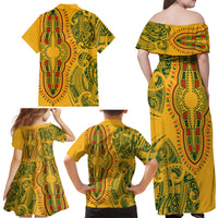 Africa Dashiki Family Matching Off Shoulder Maxi Dress and Hawaiian Shirt African Tribal Art Mixed Polynesian Tattoo Gold Color Unique LT9 - Polynesian Pride
