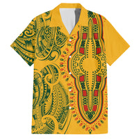 Africa Dashiki Family Matching Puletasi Dress and Hawaiian Shirt African Tribal Art Mixed Polynesian Tattoo Gold Color Unique LT9 Dad's Shirt - Short Sleeve Gold - Polynesian Pride