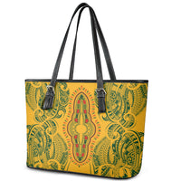 Africa Dashiki Leather Tote Bag African Tribal Art Mixed Polynesian Tattoo Gold Color Unique LT9 - Polynesian Pride