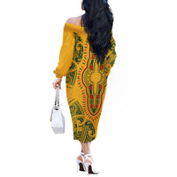 Africa Dashiki Off The Shoulder Long Sleeve Dress African Tribal Art Mixed Polynesian Tattoo Gold Color Unique LT9 - Polynesian Pride