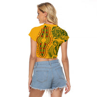 Africa Dashiki Raglan Cropped T Shirt African Tribal Art Mixed Polynesian Tattoo Gold Color Unique LT9 - Polynesian Pride