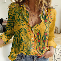 Africa Dashiki Women Casual Shirt African Tribal Art Mixed Polynesian Tattoo Gold Color Unique LT9 Female Gold - Polynesian Pride