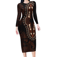 Africa Dashiki Family Matching Long Sleeve Bodycon Dress and Hawaiian Shirt African Tribal Art Mixed Polynesian Tattoo Red Color Unique LT9 Mom's Dress Red - Polynesian Pride