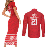 Custom Mate Ma'a Tonga Heritage Couples Matching Short Sleeve Bodycon Dress and Long Sleeve Button Shirt Pacific Tribal Rugby Red Edition LT9 - Polynesian Pride