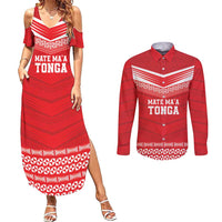 Custom Mate Ma'a Tonga Heritage Couples Matching Summer Maxi Dress and Long Sleeve Button Shirt Pacific Tribal Rugby Red Edition LT9 Red - Polynesian Pride