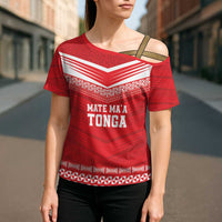 Custom Mate Ma'a Tonga Heritage Cross Shoulder Shirt Pacific Tribal Rugby Red Edition LT9 - Polynesian Pride
