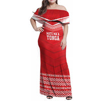 Custom Mate Ma'a Tonga Heritage Family Matching Off Shoulder Maxi Dress and Hawaiian Shirt Pacific Tribal Rugby Red Edition - Polynesian Pride