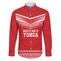 Custom Mate Ma'a Tonga Heritage Family Matching Puletasi and Hawaiian Shirt Pacific Tribal Rugby Red Edition LT9 Dad's Shirt - Long Sleeve Red - Polynesian Pride