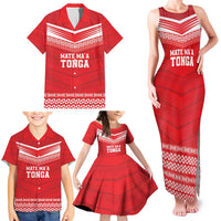 Custom Mate Ma'a Tonga Heritage Family Matching Tank Maxi Dress and Hawaiian Shirt Pacific Tribal Rugby Red Edition - Polynesian Pride