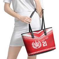 Custom Mate Ma'a Tonga Heritage Leather Tote Bag Pacific Tribal Rugby Red Edition - Polynesian Pride