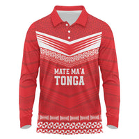 Custom Mate Ma'a Tonga Heritage Long Sleeve Polo Shirt Pacific Tribal Rugby Red Edition - Polynesian Pride