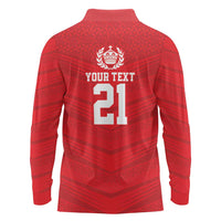 Custom Mate Ma'a Tonga Heritage Long Sleeve Polo Shirt Pacific Tribal Rugby Red Edition - Polynesian Pride