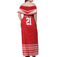 Custom Mate Ma'a Tonga Heritage Off Shoulder Maxi Dress Pacific Tribal Rugby Red Edition - Polynesian Pride