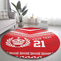 Custom Mate Ma'a Tonga Heritage Round Carpet Pacific Tribal Rugby Red Edition - Polynesian Pride