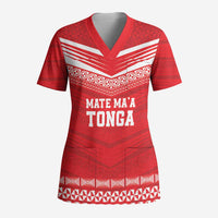 Custom Mate Ma'a Tonga Heritage Scrub Top Pacific Tribal Rugby Red Edition - Polynesian Pride