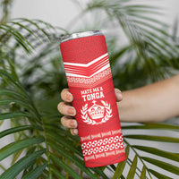 Custom Mate Ma'a Tonga Heritage Skinny Tumbler Pacific Tribal Rugby Red Edition - Polynesian Pride