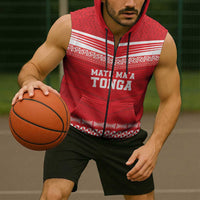 Custom Mate Ma'a Tonga Heritage Sleeveless Zip Hoodie Pacific Tribal Rugby Red Edition LT9 - Polynesian Pride