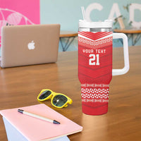Custom Mate Ma'a Tonga Heritage Tumbler With Handle Pacific Tribal Rugby Red Edition - Polynesian Pride