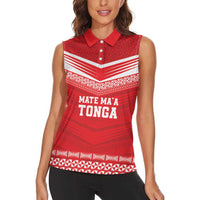 Custom Mate Ma'a Tonga Heritage Women Sleeveless Polo Shirt Pacific Tribal Rugby Red Edition - Polynesian Pride
