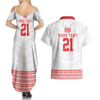 Custom Mate Ma'a Tonga Heritage Couples Matching Summer Maxi Dress and Hawaiian Shirt Pacific Tribal Rugby White Edition - Polynesian Pride