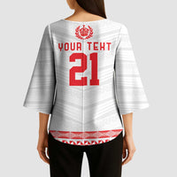 Custom Mate Ma'a Tonga Heritage Kimono Sleeve Blouse Pacific Tribal Rugby White Edition - Polynesian Pride