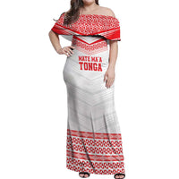 Custom Mate Ma'a Tonga Heritage Off Shoulder Maxi Dress Pacific Tribal Rugby White Edition - Polynesian Pride