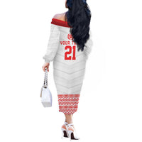 Custom Mate Ma'a Tonga Heritage Off The Shoulder Long Sleeve Dress Pacific Tribal Rugby White Edition - Polynesian Pride