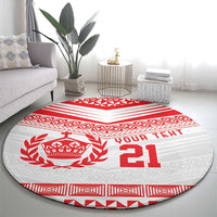 Custom Mate Ma'a Tonga Heritage Round Carpet Pacific Tribal Rugby White Edition - Polynesian Pride