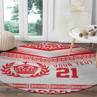 Custom Mate Ma'a Tonga Heritage Round Carpet Pacific Tribal Rugby White Edition - Polynesian Pride