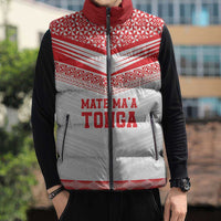 Custom Mate Ma'a Tonga Heritage Sleeveless Puffer Jacket Pacific Tribal Rugby White Edition - Polynesian Pride