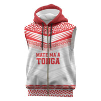 Custom Mate Ma'a Tonga Heritage Sleeveless Zip Hoodie Pacific Tribal Rugby White Edition LT9 White - Polynesian Pride