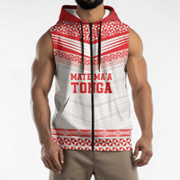 Custom Mate Ma'a Tonga Heritage Sleeveless Zip Hoodie Pacific Tribal Rugby White Edition LT9 - Polynesian Pride