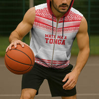 Custom Mate Ma'a Tonga Heritage Sleeveless Zip Hoodie Pacific Tribal Rugby White Edition LT9 - Polynesian Pride