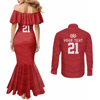 Custom Pacific Rugby Spirit Couples Matching Mermaid Dress and Long Sleeve Button Shirt Tonga Ngatu Pride Red Edition - Polynesian Pride
