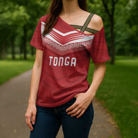 Custom Pacific Rugby Spirit Cross Shoulder Shirt Tonga Ngatu Pride Red Edition - Polynesian Pride